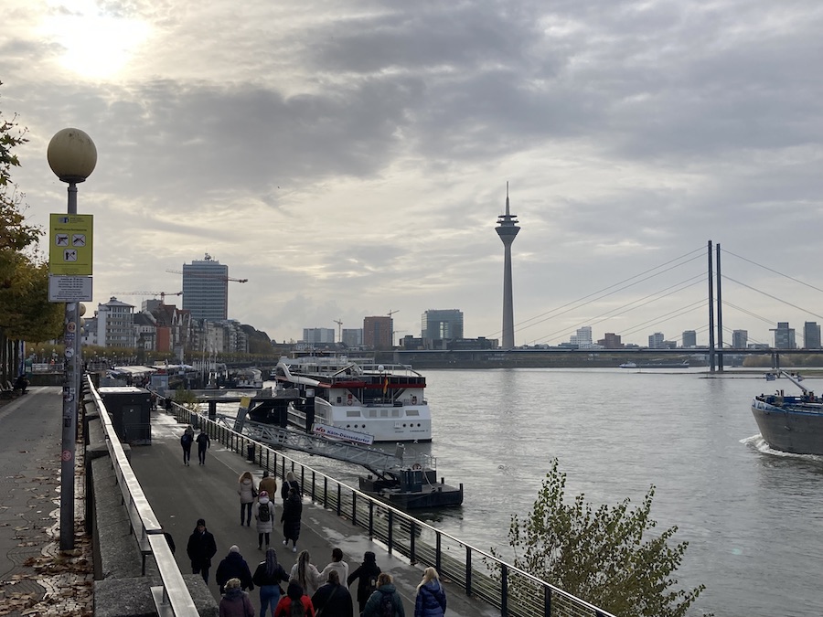 Die Skyline mit Fernsehturm und Brücke nach Oberkassel