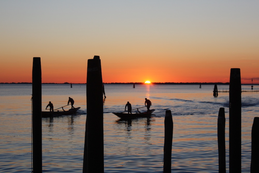 Zwei Ruderer kommen von der Trainingsfahrt zurück.